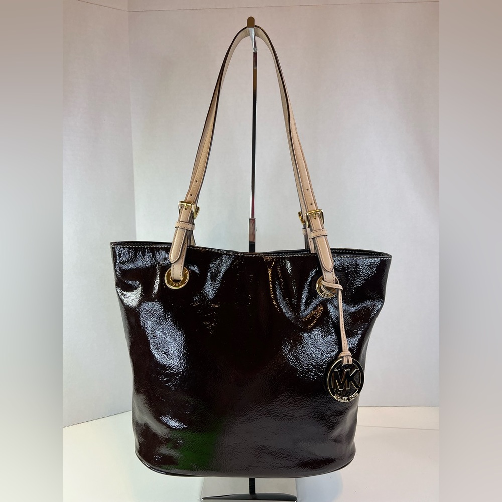 Michael Kors Dark Brown Patent Leather Tote w/COA